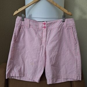 New York & Company Pink/White Striped Bermuda Shorts 100% Cotton Women's Size 14